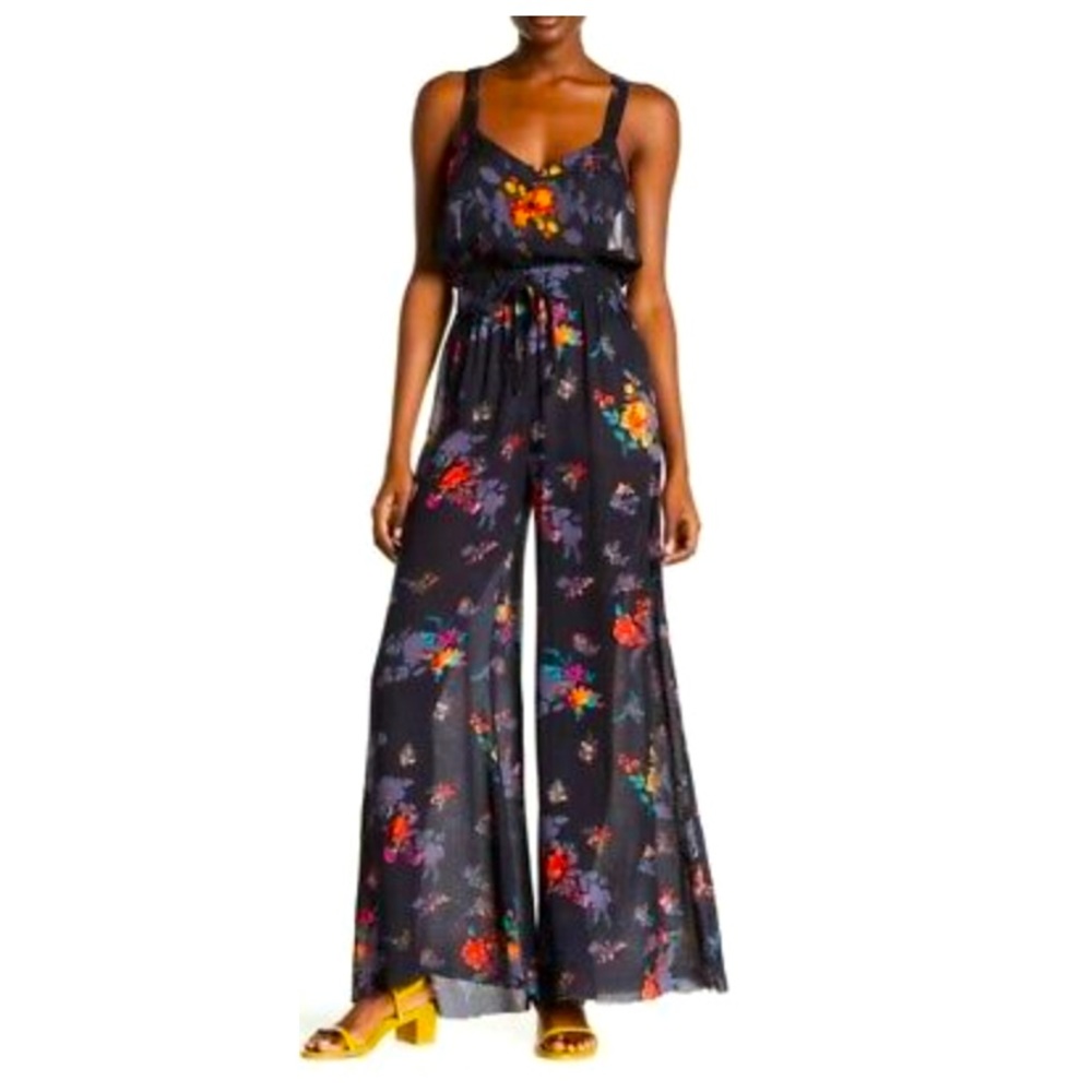 Free People FP One Black Moonlight Garden Floral Jumpsuit Medium